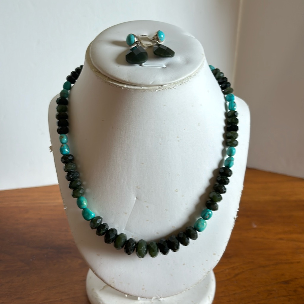 Mine Finds Jay King Faceted Nephrite Jade & Turquoise Nugget Necklace/Earrings
